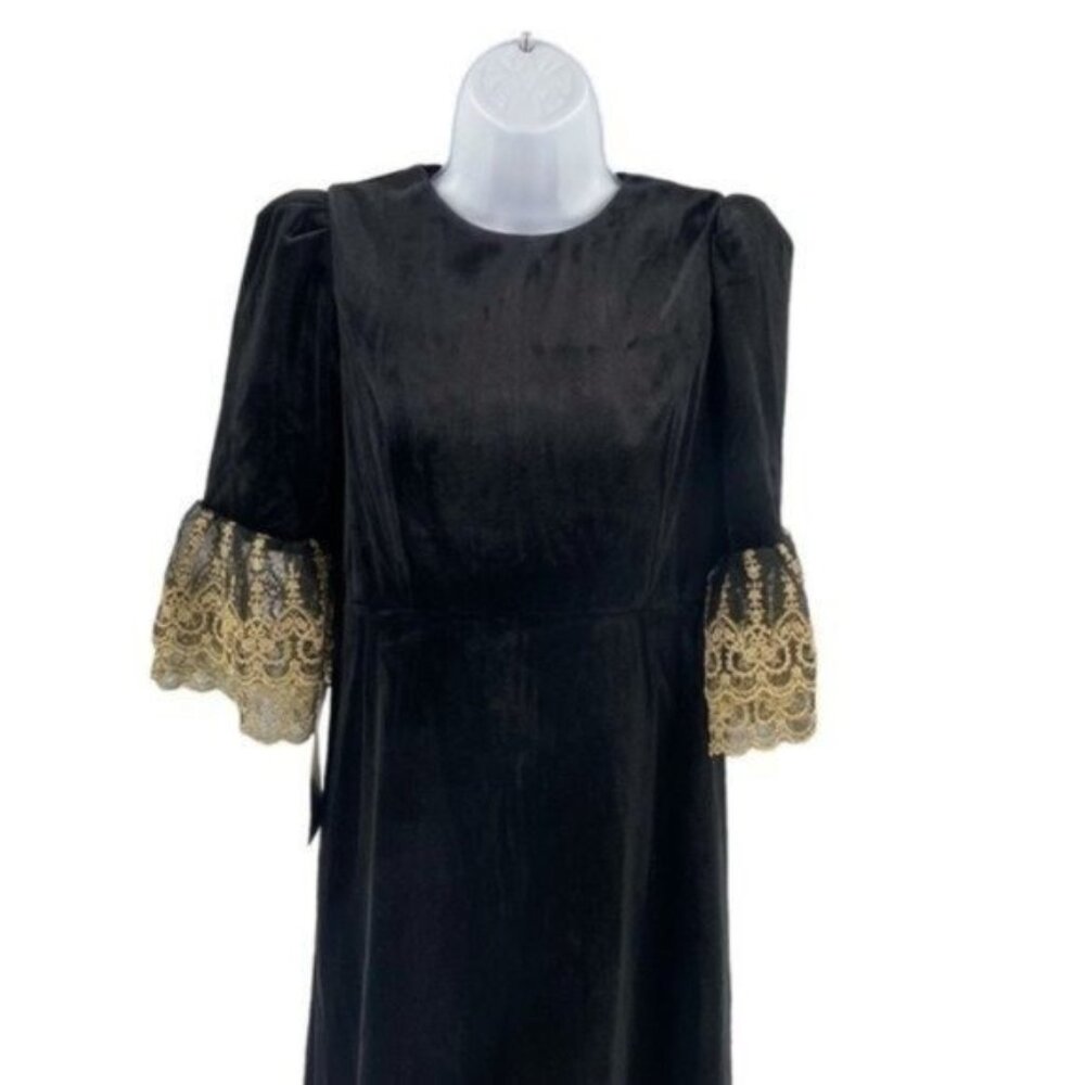 Pomander Place Black Velvet Lillith Gold Embroidered Lace Maxi Dress Size XXXL - Picture 7 of 15